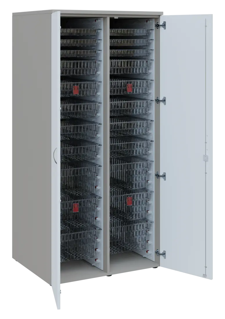 EUROMEDICA D - 90 TRANSPARENT skříň léková boxová, 2-dveřová, 1950x900x735, korpus šedý, dvířka bílá